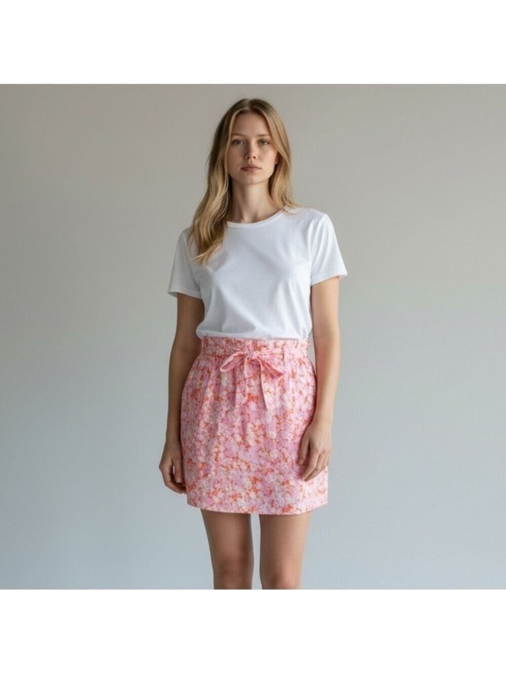 Abound skirt drawstring waist lined aline gauzy coral pink tarry floral size XXS
